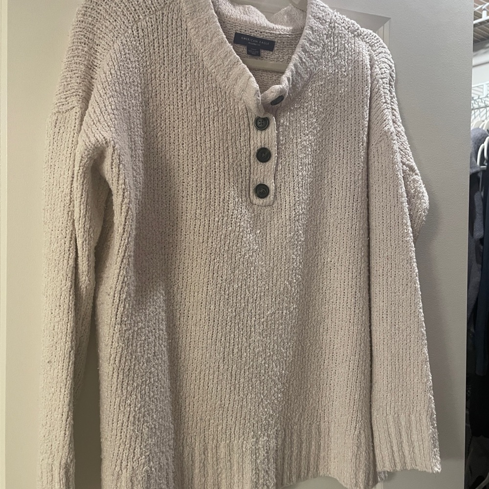 American Eagle Outfitters Cream Turtleneck Sweater with Button Accents